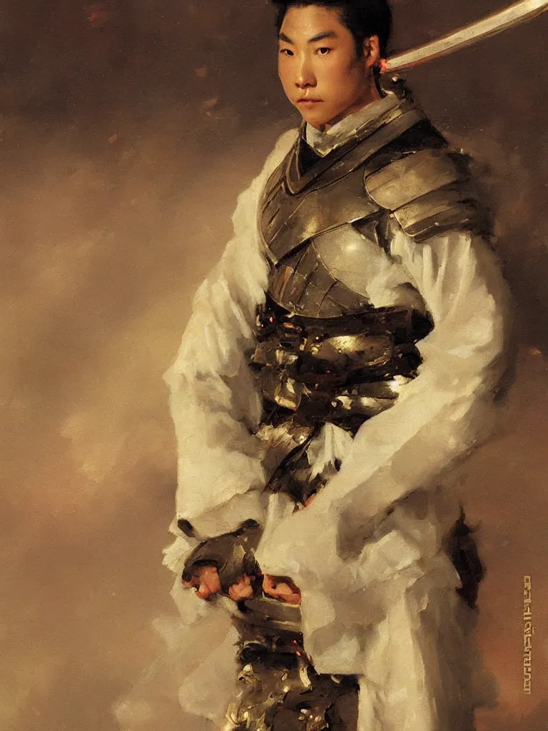 Image similar to close up of a young samurai in full armor, by vladimir volegov and alexander averin and delphin enjolras and daniel f. gerhartz