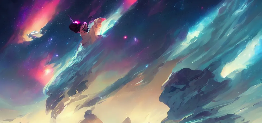 Image similar to a dramatic upward angle of a beautiful galaxy, view from a starship, digital art, incredibly beautiful render, art by artgerm and brian sum cinematic lighting, very coherent, hyper realism, high detail, 8 k jesper ejsing, by rhads, makoto shinkai and lois van baarle