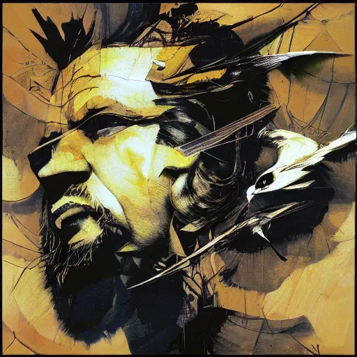 Image similar to the progressive rasterization of a bird, oil on canvas by dave mckean and yoji shinkawa and ivan shishkin