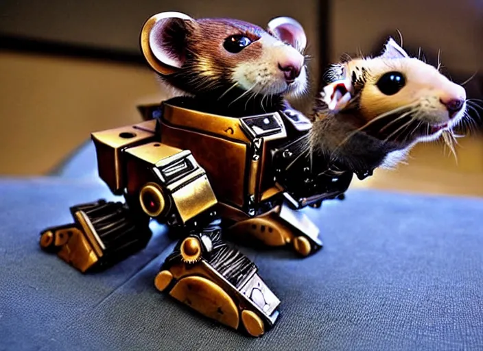 Image similar to futuristic steampunk ferret - shaped pet - robot, steampunk ferret - inspired robot, borderlands - inspired ferret - shaped robot