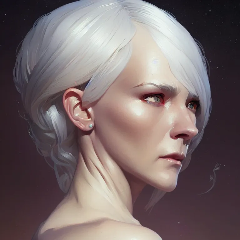 Prompt: gallent whitehaired girl portrait, sci-fi face, elegant, highly detailed, digital painting, artstation, concept art, smooth, sharp focus, illustration, art by artgerm and greg rutkowski and alphonse mucha