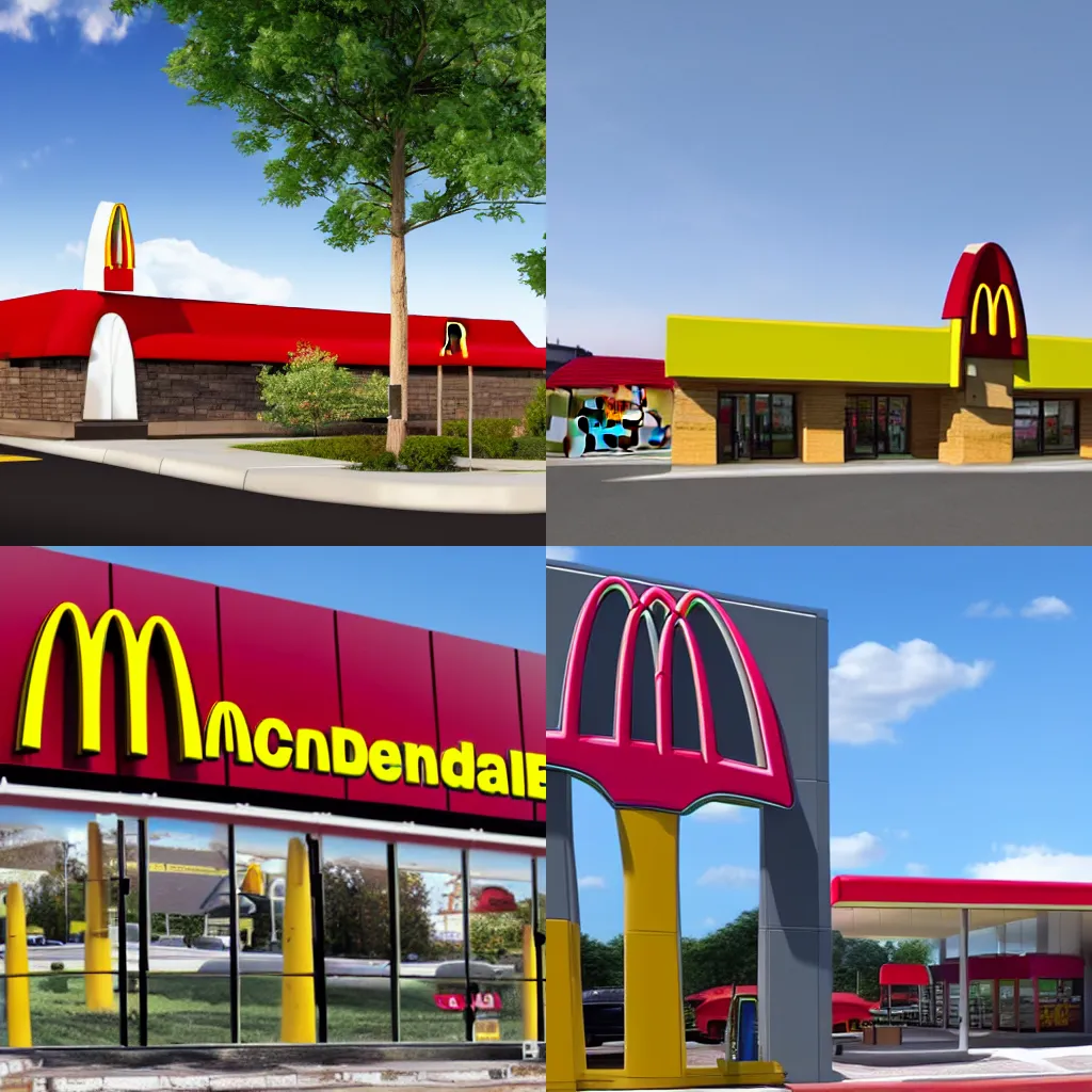 Prompt: the exterior of a mcdonalds, photorealistic