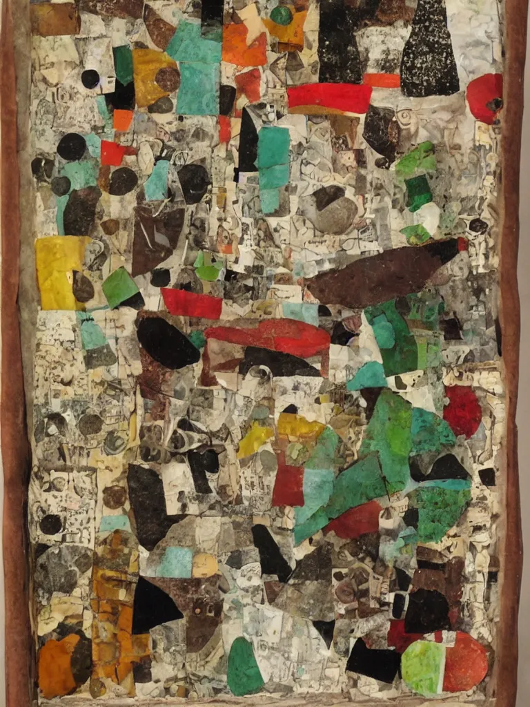 Prompt: mixed media collage by eileen agar, natural earthy color tones