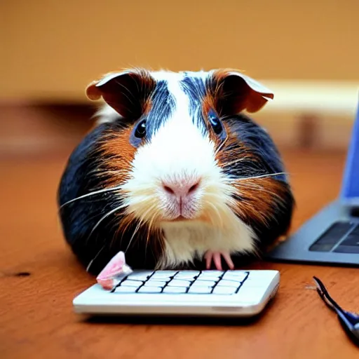 Image similar to guinea pigs using tiny computers, trending on artsation,