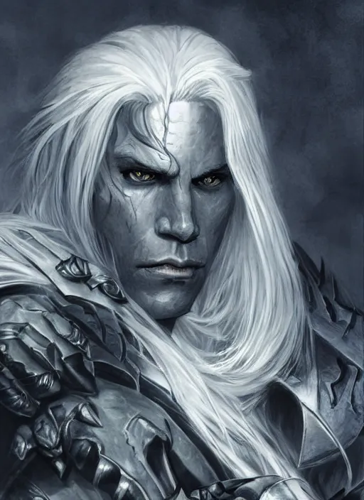 Prompt: dramatic portrait of drizzt do'urden, character art, high quality, very detailed