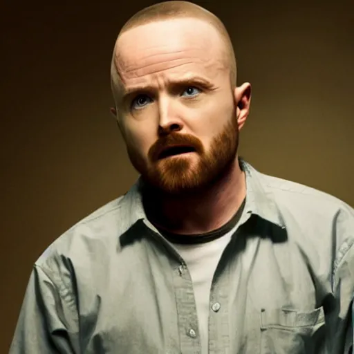 Image similar to Live Action Still of Aaron Paul dressed as and playing Walter White in Breaking Bad, real life, hyperrealistic, ultra realistic, realistic, highly detailed, epic, HD quality, 8k resolution, body and headshot, film still