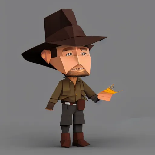 Prompt: realistic full body of indiana jones with hat made of origami, 3 dimentional, details, intricate details, Origami Studio 3 design, Toon Boom render