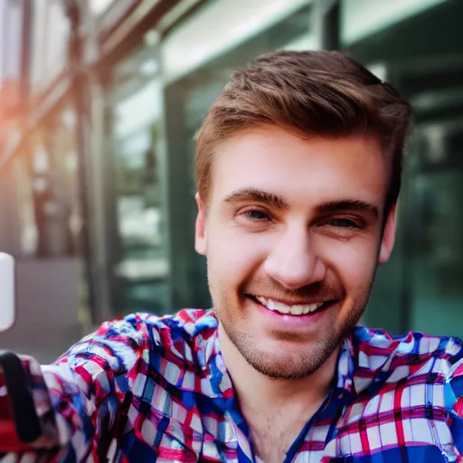 Image similar to stock image photo of a white guy smiling, closeup, selfie, HD