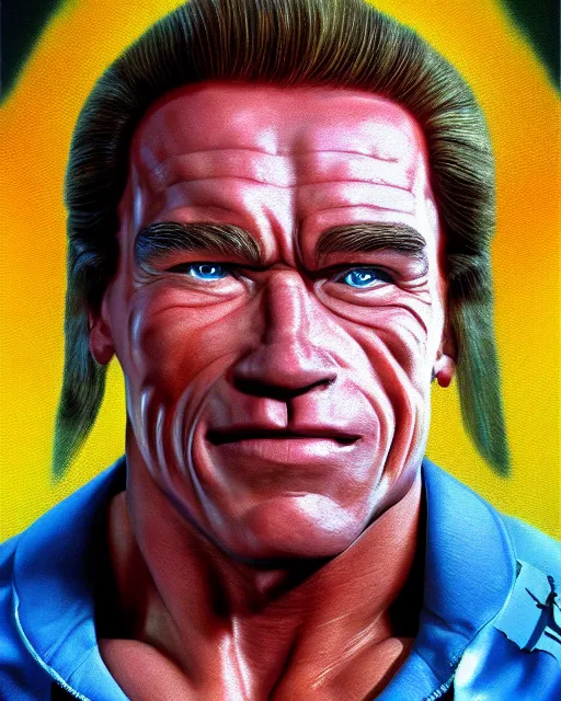 Image similar to arnold schwarzenegger as garbage pail kid, hyper realism, fine details, concept art, digital art, deviantart artstation, very sharp,