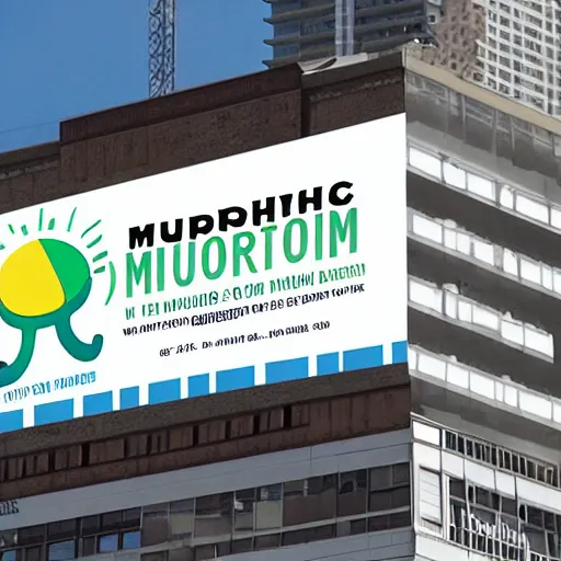 Image similar to psychedelic mushroom dispensary logo in a high billboard