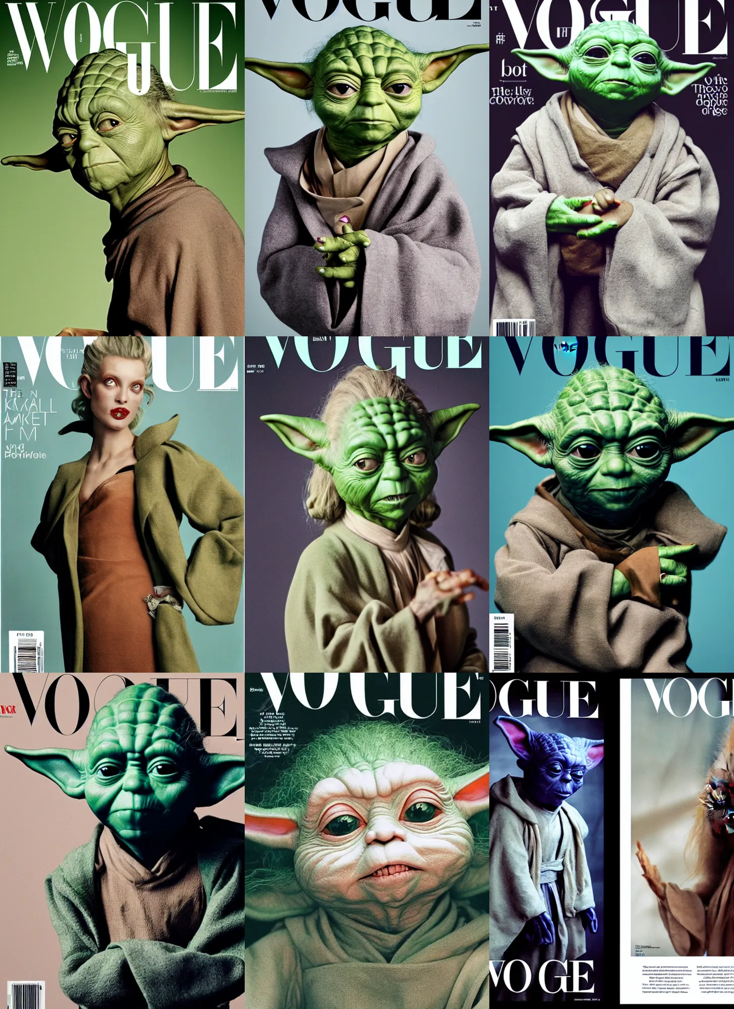 Prompt: a photograhpy of yoda on a vogue cover