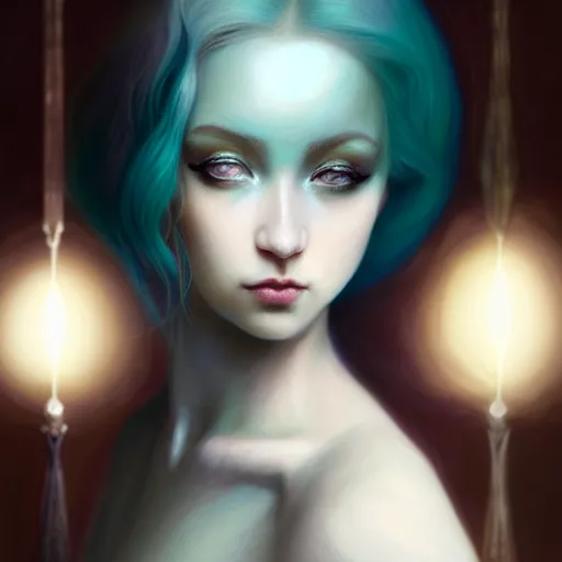 Prompt: portrait of girl with pale teal hair, luna moth, uniquely beautiful, fantasy, intricate, elegant, dramatic lighting, emotionally evoking symbolic metaphor, highly detailed, lifelike, photorealistic, digital painting, artstation, concept art, smooth, sharp focus, illustration, art by John Collier and Albert Aublet and Krenz Cushart and Artem Demura and Alphonse Mucha