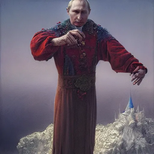 Prompt: vladimir putin, is a jester, circus performance, fantasy 3 d render, masterpiece, by donato giancola and greg rutkowski and wayne barlow and zdzisław beksinski, realistic face