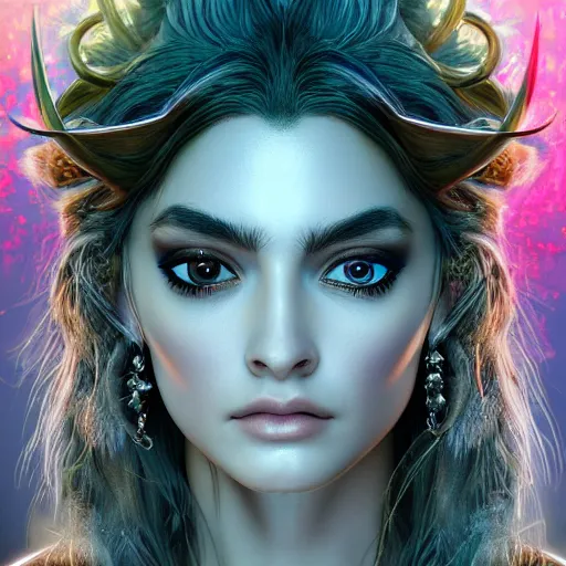 Image similar to highly detailed close up portrait of Artemis, goddess of the hunt and the moon, digital art, concept art, character art, studio lightning, bright colors, intricate, masterpiece, photorealistic, hiperrealistic, sharp focus, high contrast, Artstation HQ, DeviantArt trending, 4k UHD, Unreal Engine 5