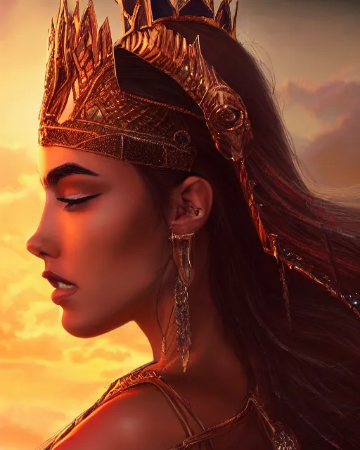 Prompt: an epic dramatic portrait of madison beer as dejah thoris the princess of mars, very low angle, detailed face, epic art, trending on artstation, deviantart, high detail, high definiton, ultra realistic, hyper realistic, photo realistic, 4 k uhd