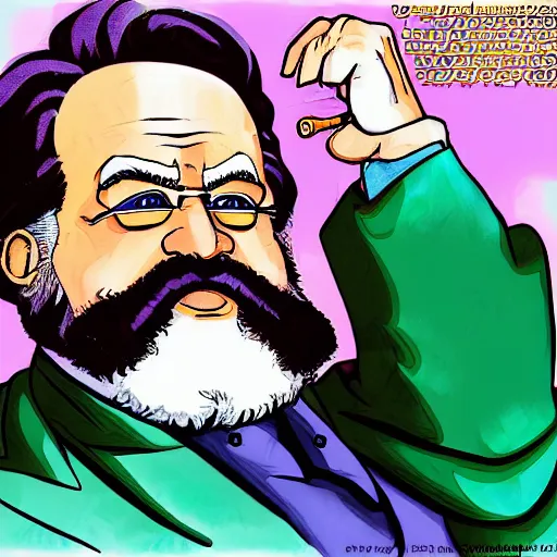 Prompt: karl marx supersayan, digital painting by akira toriyama, very detailed