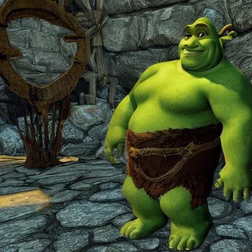Prompt: Shrek in Skyrim
