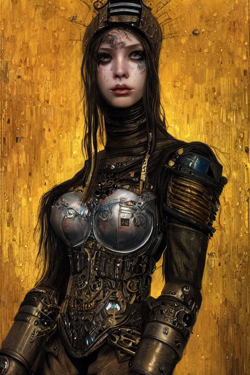 Image similar to portrait of beautiful young gothic maiden, cyberpunk, Warhammer, highly detailed, artstation, illustration, art by Gustav Klimt