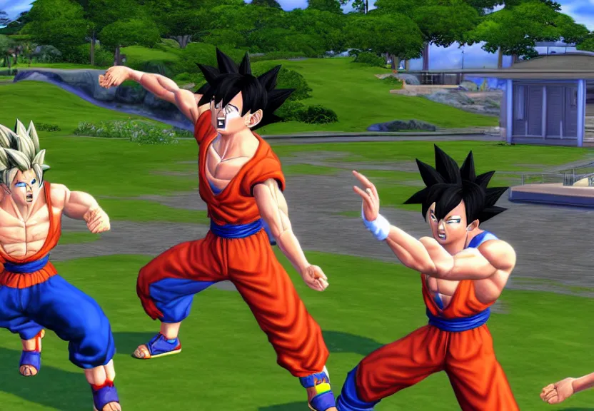 Prompt: A screenshot of Goku in The Sims 3.
