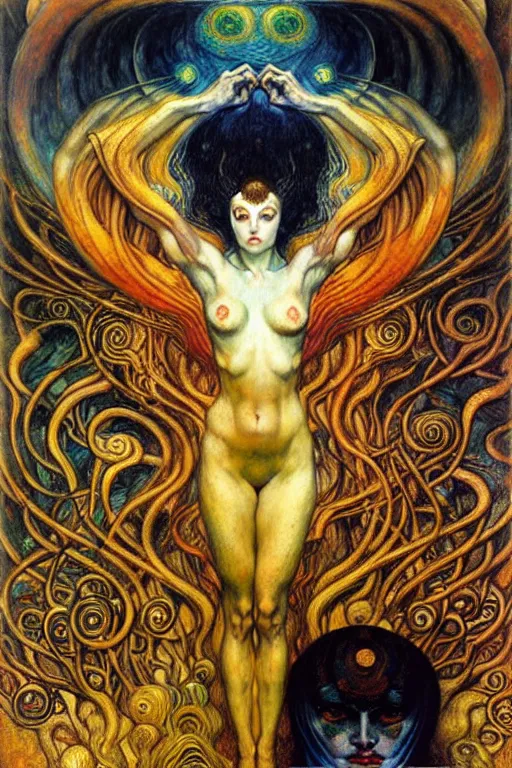 Image similar to Divine Chaos Engine by Karol Bak, Jean Delville, William Blake, Gustav Klimt, and Vincent Van Gogh, symbolist, visionary