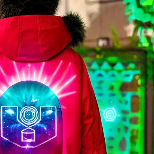 Image similar to Solarpunk hologram on a winter jacket
