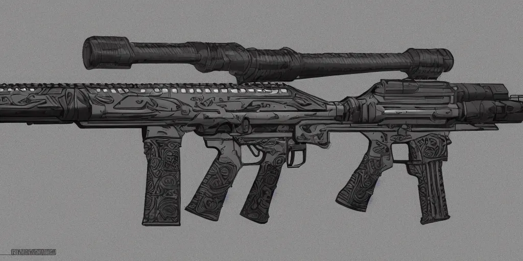 Image similar to a hr giger rifle design, weapon design, gun, high detail