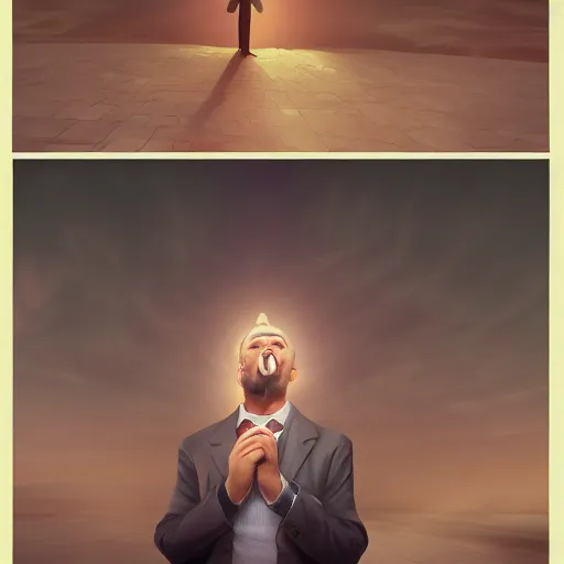 Image similar to a man pretending to understand god and reality, trending on artstation hd