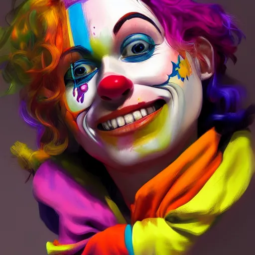 Image similar to Portrait of a colorful happy joyful clown, artstation, cgsociety, masterpiece