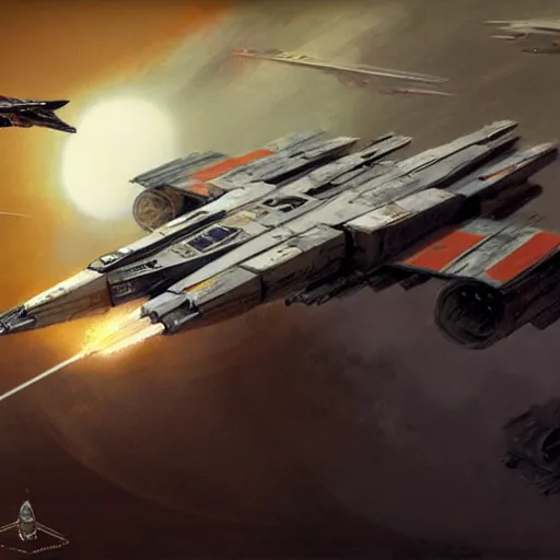 Prompt: concept art of an x wing starfighter from star wars by greg rutkowski