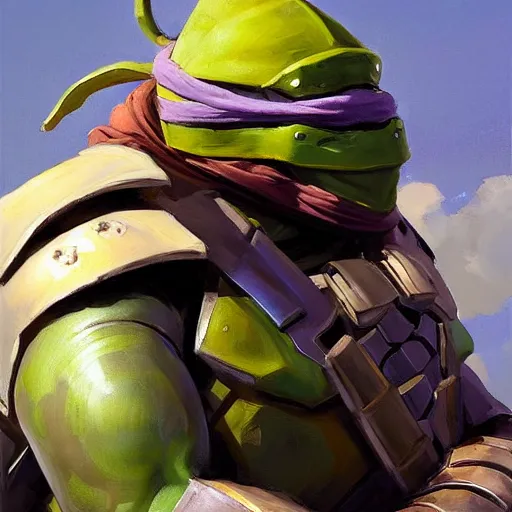 Image similar to greg manchess portrait painting of armored donatello of tmnt as overwatch character, medium shot, asymmetrical, profile picture, organic painting, sunny day, matte painting, bold shapes, hard edges, street art, trending on artstation, by huang guangjian and gil elvgren and sachin teng