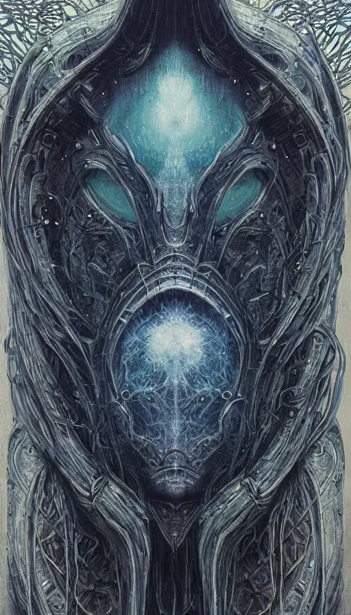 Prompt: Elden Ring themed painting of interstellar etehereal beautiful angel symmetrical face mask armor pattern concept, infinity glyph, intricate artwork by, Johnatan Wayshak, Zdizslaw Beksinski, Ayami Kojima, Amano, Karol Bak, Greg Hildebrandt, and Mark Brooks, Neo-Gothic, gothic, rich deep colors, art by Takato Yamamoto, masterpiece, face by Artgerm, H.R. Giger, very coherent artwork, cinematic, hyper realism, high detail, octane render, unreal engine, 8k, High contrast, golden ratio, trending on cgsociety, ultra high quality model, production quality cinema model