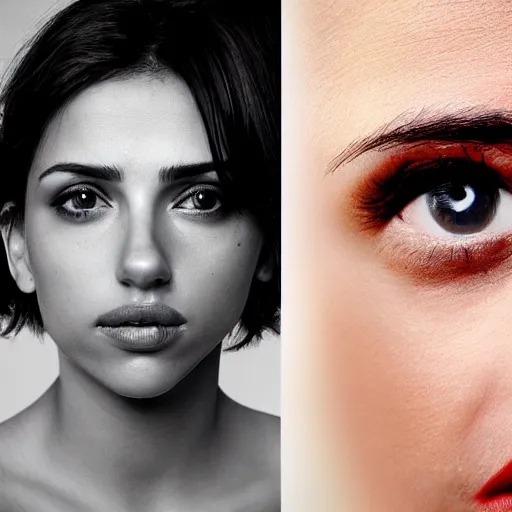 Image similar to Portrait photography of someone who have the nose of Penélope Cruz, the lips of Scarlett Johansson and the eyes of Jessica Alba, award winning photography by Leonardo Espina