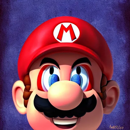 Image similar to The moment Mario understands the meaning of life, digital art