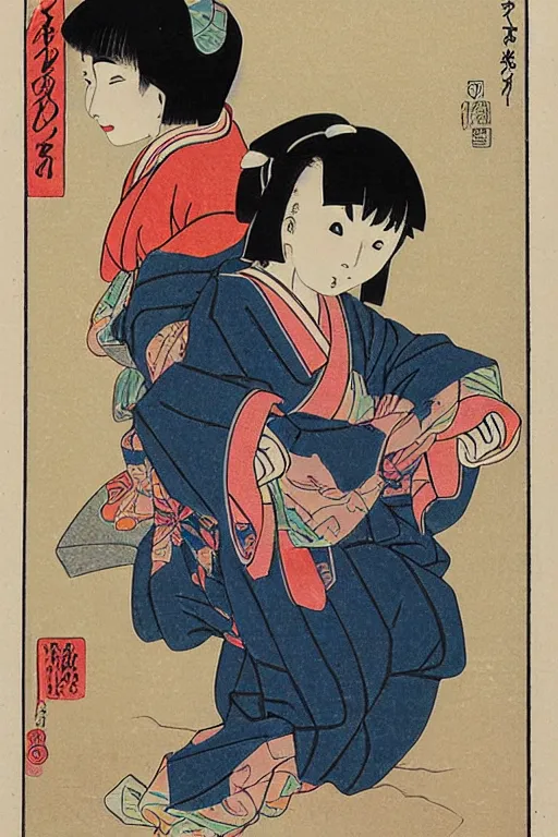 Image similar to Japanese woodblock print of real girl dora the explorer, hokusai