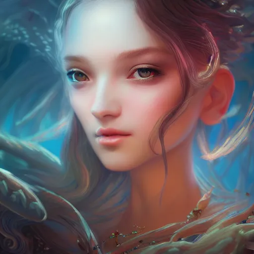 Image similar to highly detailed portrait of beutiful girl fantasy art by finnstark, wonbin lee, lane brown, z ed, wenfei ye, finnstark, oleg bulakh, felix englund, global illumination, radiant light, detailed and intricate environment