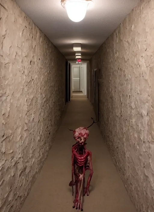 Prompt: hallway with eyes and meat and bone walls