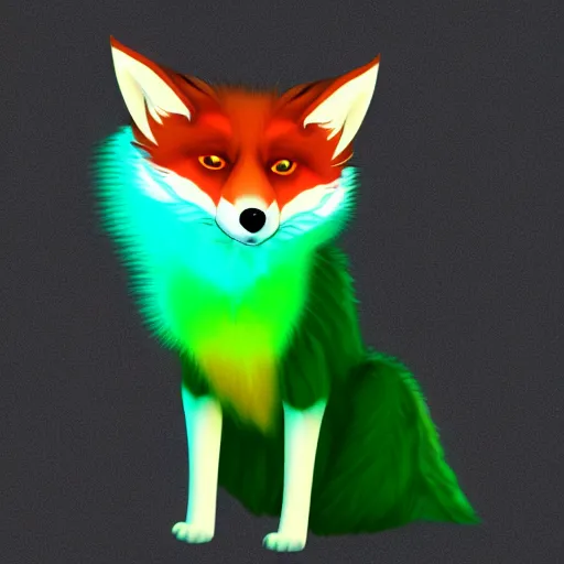 Prompt: digital limey light green fox, retrowave palette, digital world, highly detailed, electric breeze, anatomically correct vulpine, synth feel, fluffy face, ear floof, flowing fur, super realism, accurate animal imagery, 4 k digital art