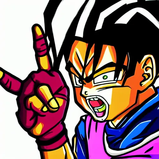 Image similar to denzel curry drawn in the style of dragon ball z, highly detailed, shading, bloom lighting