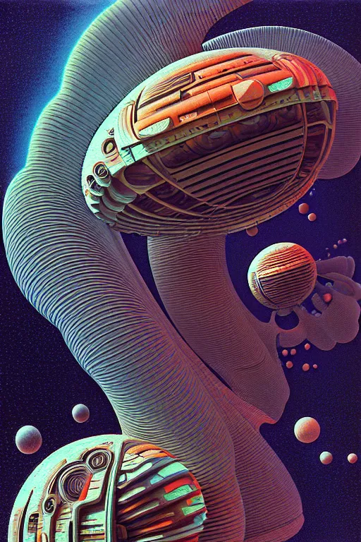 Prompt: design only! 2 0 5 0 s retro future art 1 9 7 0 s science fiction borders lines decorations space machine. muted colors. by jean - baptiste monge, ralph mcquarrie. mandelbulb 3 d, fractal flame, jelly fish, coral