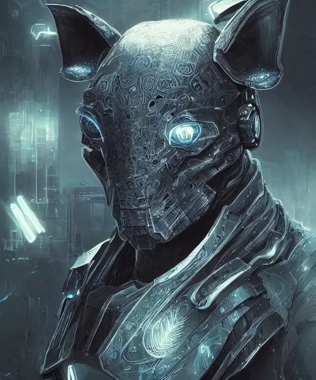 Prompt: an anthropomorphic rhinoceros portrait wearing sci fi armor, front facing!!!, surrealism , scifi, intricate cyberpunk armor, elegant, highly detailed cyberpunkbody armor, neon glowing eyes, digital painting, artstation, concept art, smooth, sharp focus, illustration, art by Artgerm and moebius and Peter Mohrbacher,