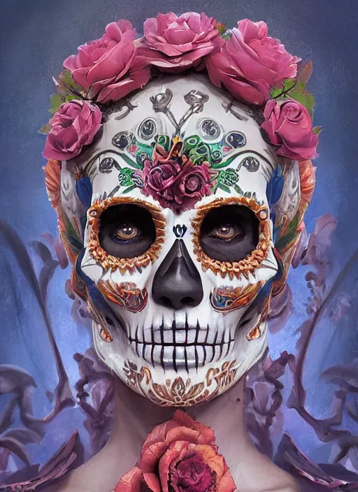 Prompt: digital _ painting _ of _ dia de los muertos _ by _ filipe _ pagliuso _ and _ justin _ gerard _ symmetric _ fantasy _ highly _ detailed _ realistic _ intricate _ port