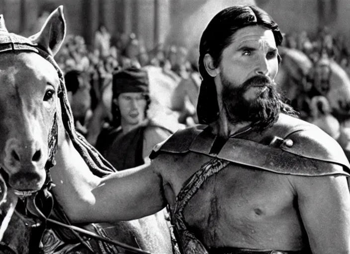 Image similar to film still of Christian Bale as Judah Ben-Hur in Ben Hur 1959