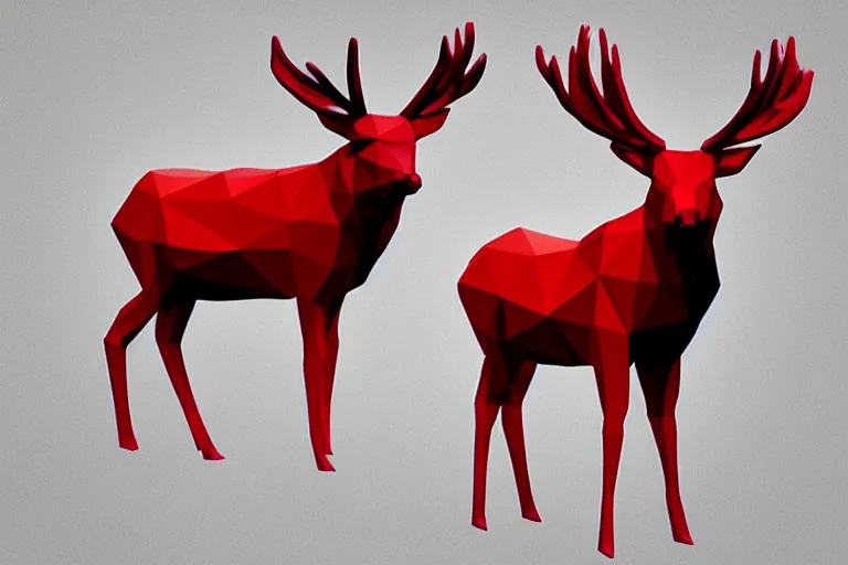 Prompt: lowpoly art of red deer