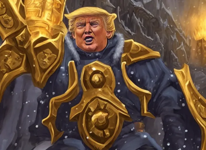 Image similar to donald trump as king of ironforge, world of warcraft