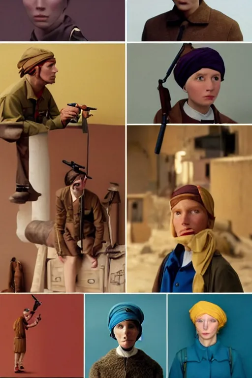 Image similar to beautiful wes anderson color palette movie 3 5 mm film still, only one head single portrait team fortress 2 scout the girl with the pearl earring as the team fortress 2 scout team fortress 2 scout team fortress 2 scout scout team fortress 2 scout, absurdly beautiful, elegant, photographic ultrafine hyperrealistic detailed face wes anderson, vintage, retro,