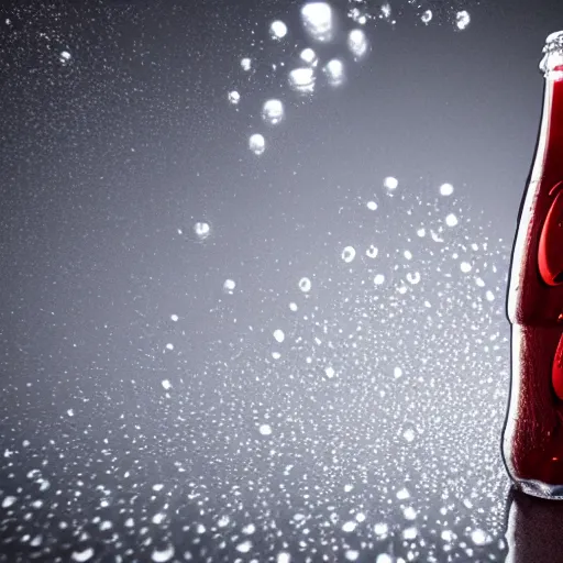 Image similar to bottle of coca - cola, droplets flow down the bottle, soft warm light, ultra quality, super detail, play of light, yellow light shining through, focus unreal engine 5,