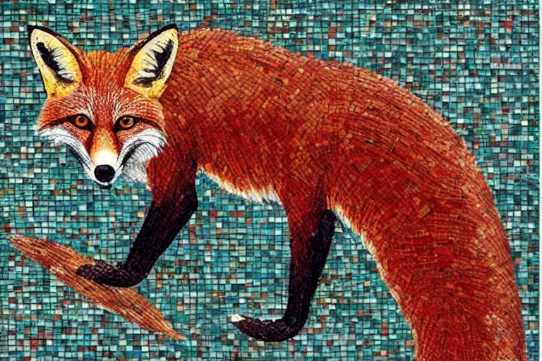 Image similar to Tile mosaic mural of a Red Fox, intricate detailing, mostly triangular and geometric, beautiful high quality art