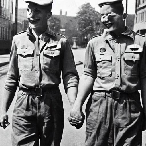 Image similar to gay ww 2 soldiers holding hands, 1 9 4 0 s