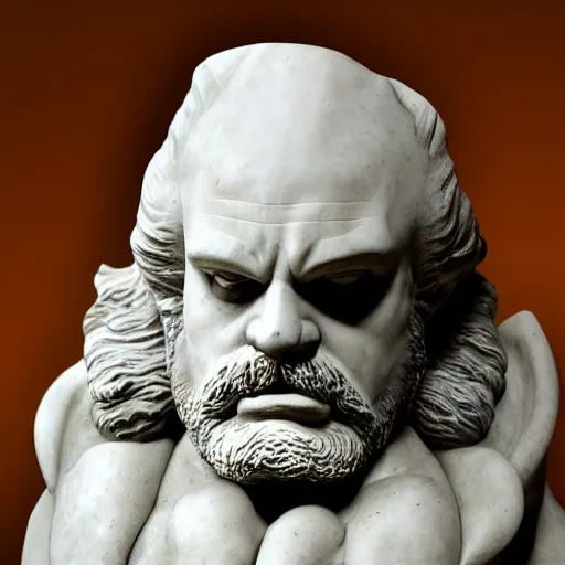 Image similar to epic greek marble statue of dr robotnik, photo, chiaroscuro