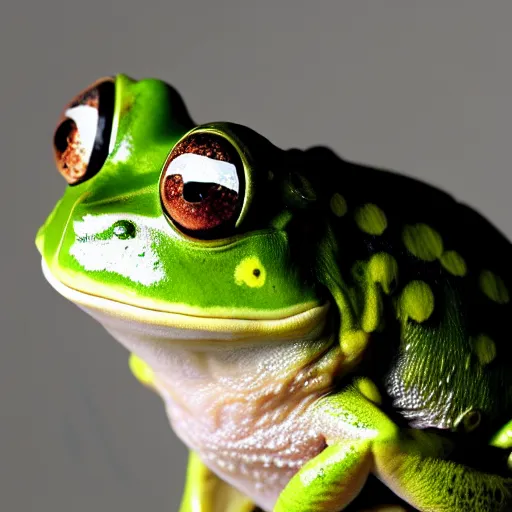 Image similar to anthropomorphic frog wearing crown, photo, 5 5 mm